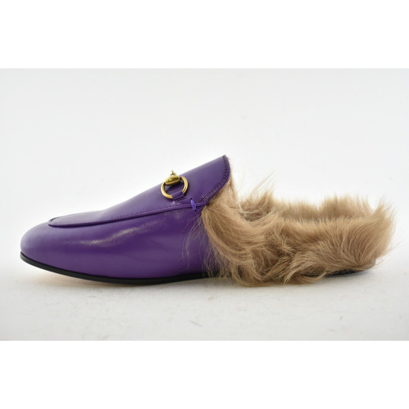 Gucci Princetown Purple Leather Beige Nude Fur Loafer Slide Mule Slipper Flat 36 - Picture 9 of 12
